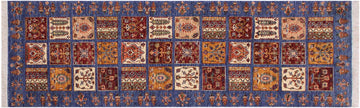 handmade Geometric Khurgeen Blue Red Hand Knotted RUNNER 100% WOOL area rug 3x8